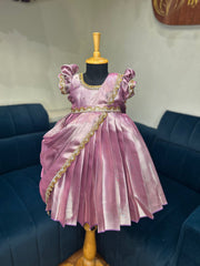 (SB419)Velza - Lavender Silk Gown with Full Shawl Pattern