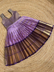 (SB422)Kenisha - Purple Kanchipuram Checked Silk Gown with Strap Work