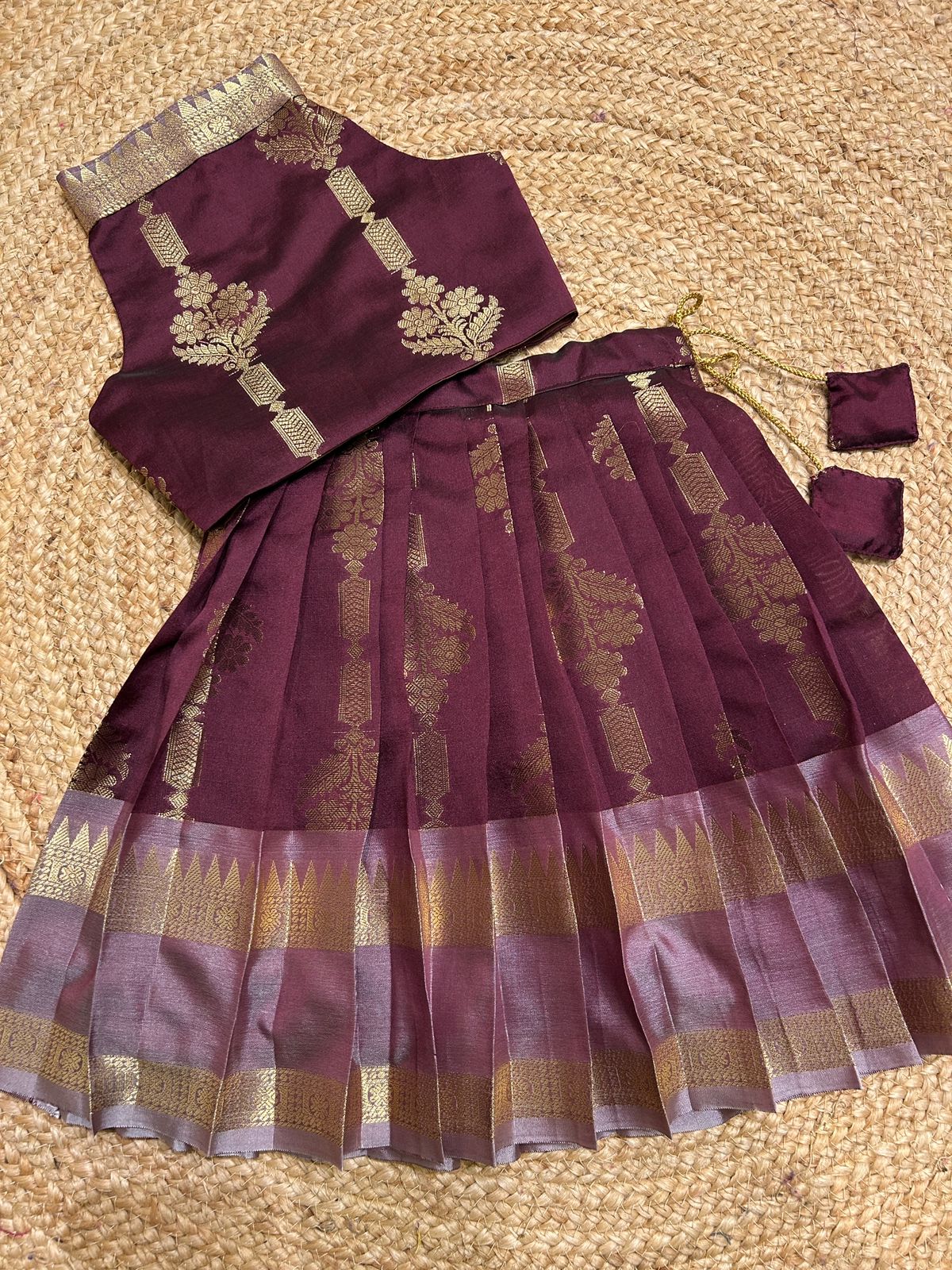 (SB424)Retro - Rich Brown Premium Pattu Pavadai