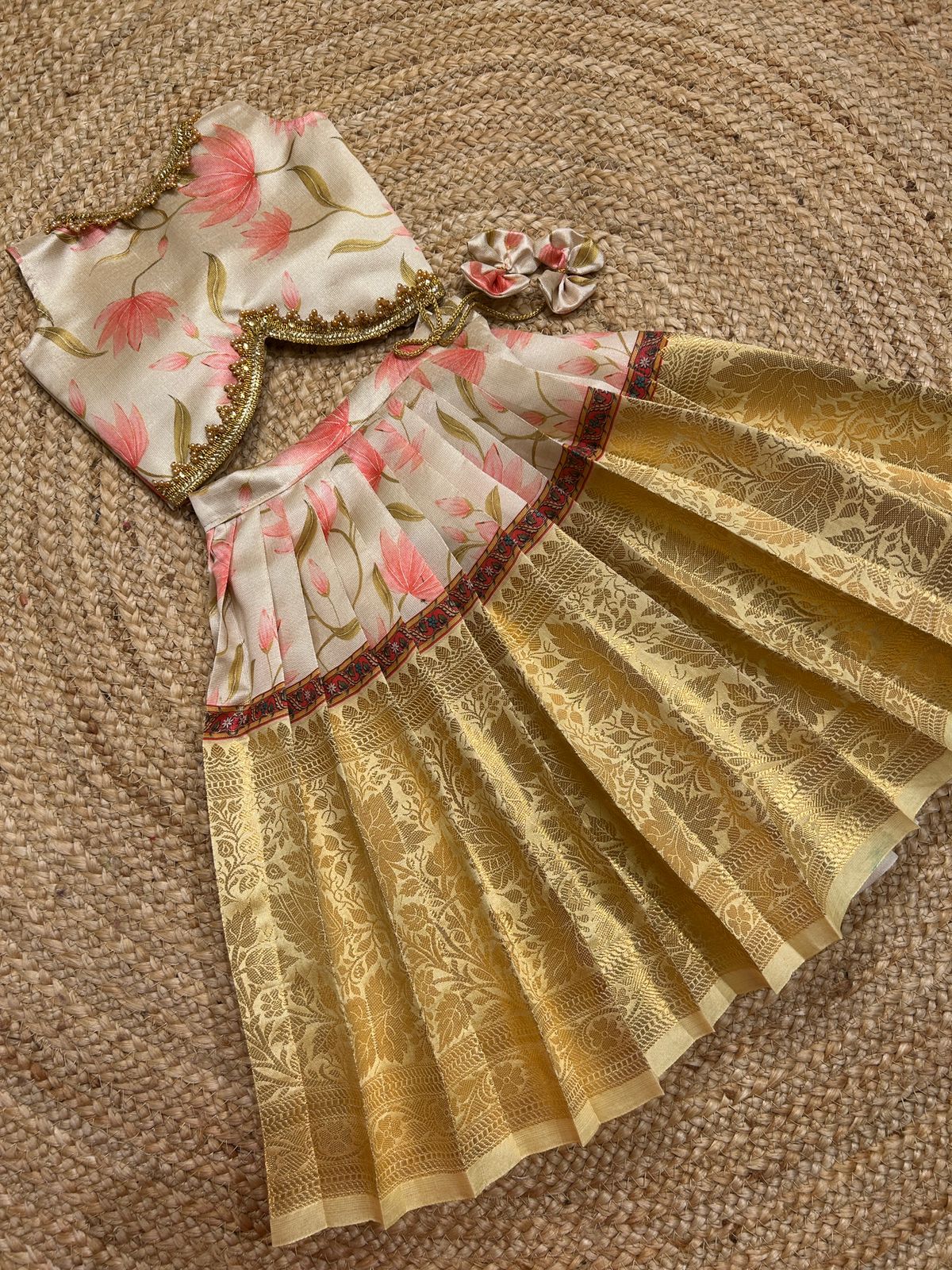 (SB432)Shimmer 2 - Banarasi Pavadai Sattai with Free Headband