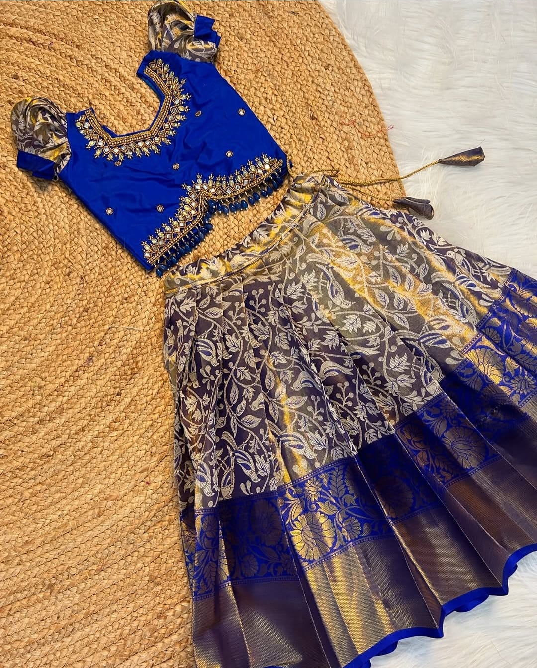 (SB247)Blue Aari Worked at Pavadai sattai