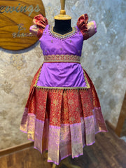 (SB435) DIWALI DRESS - Red with Lavender Chudithar Pattern Tops