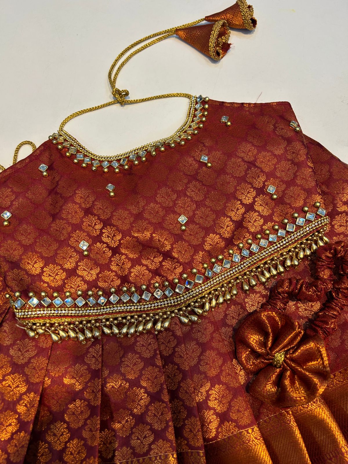 (SB438)Brick Red Kanchipuram Pavadai Sattai