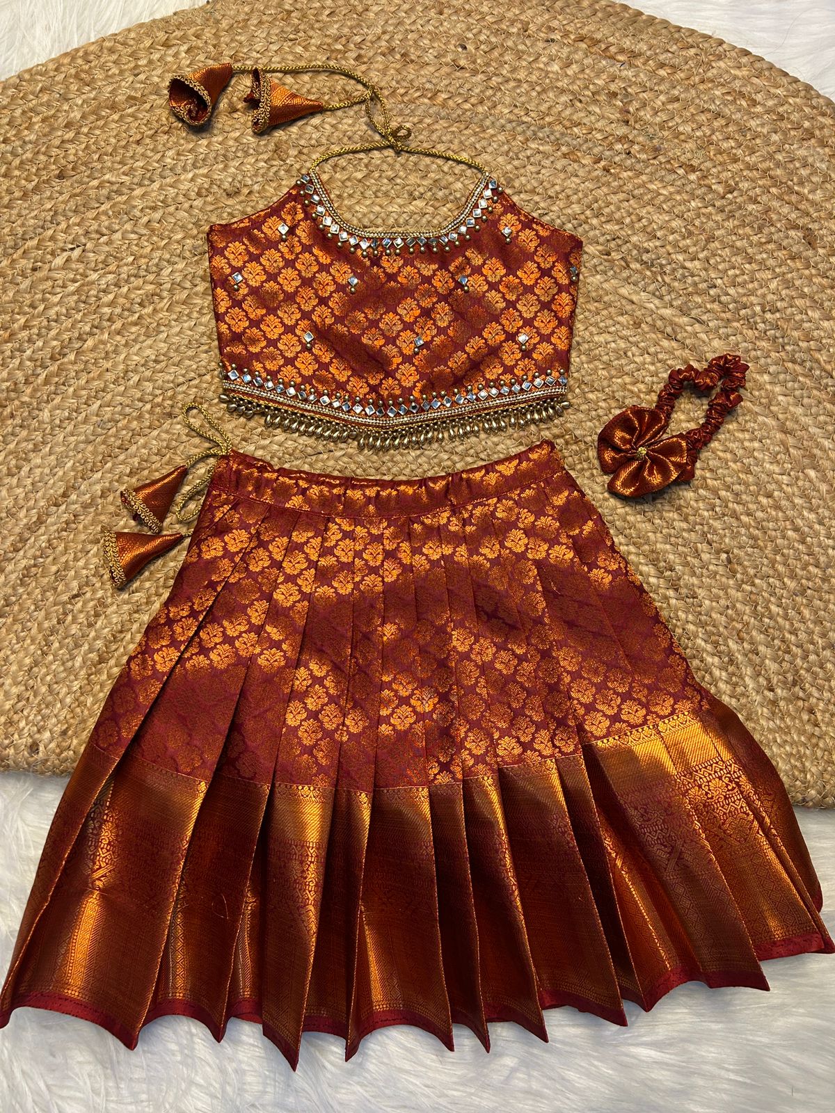 (SB438)Brick Red Kanchipuram Pavadai Sattai