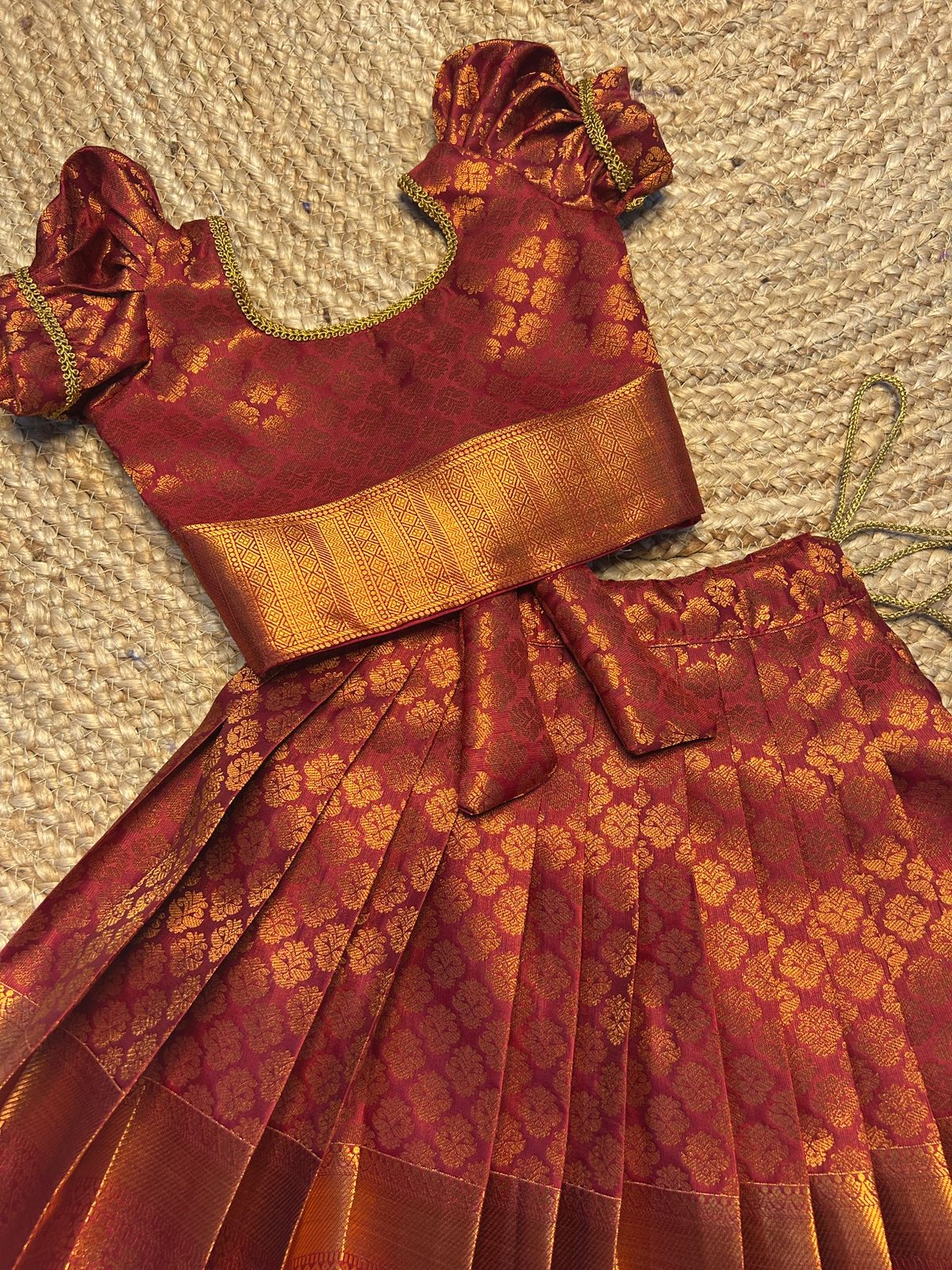 (SB447) Brick Red Kanchipuram Pattu Pavadai Sattai