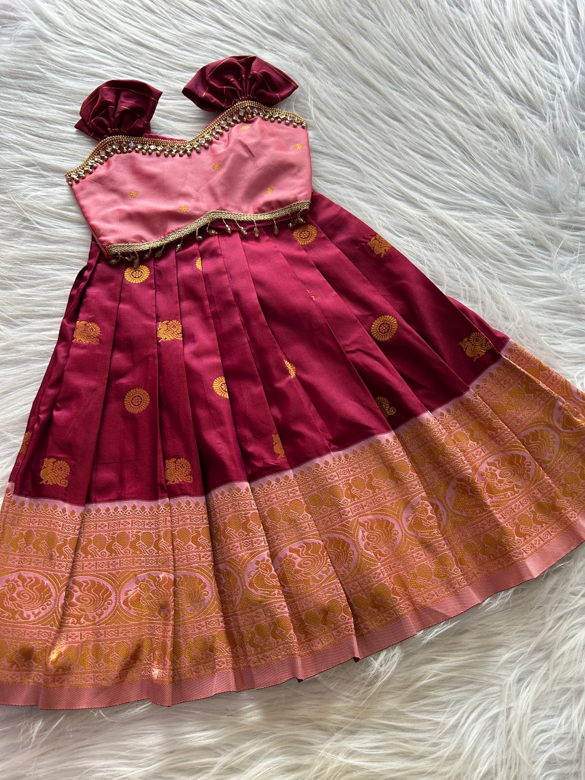 (SB451) Shri - Finest Kanchi Resembling Soft Silk Gown with Peacock Weaves of Pure Silks"Pre Order Only | Not Available for DIWALI"
