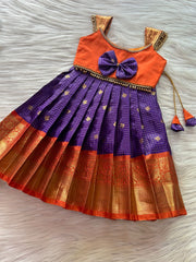 (SB452) SHINE - Purple with Orange Kanchi Pattu Pavadai