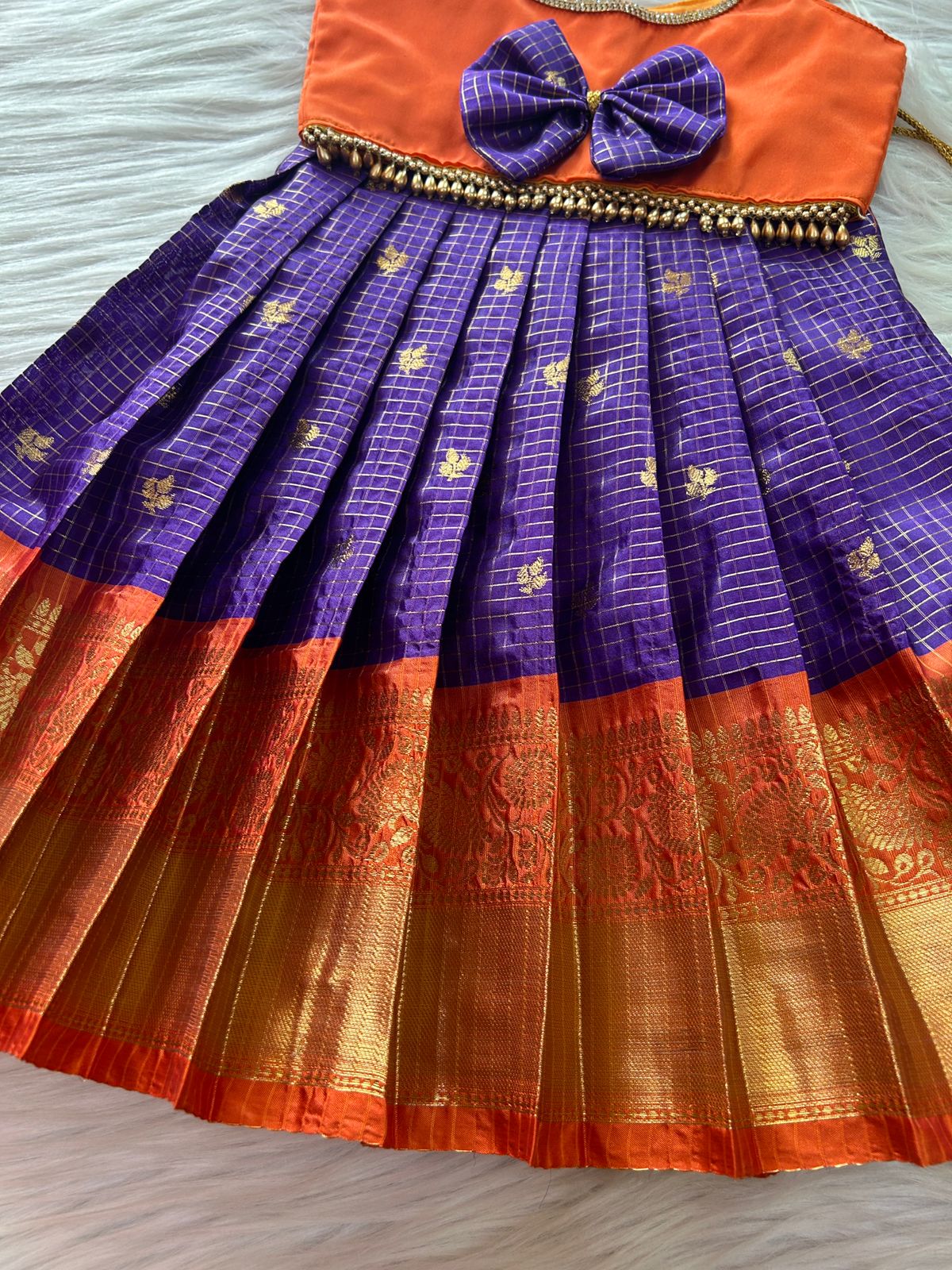 (SB452) SHINE - Purple with Orange Kanchi Pattu Pavadai