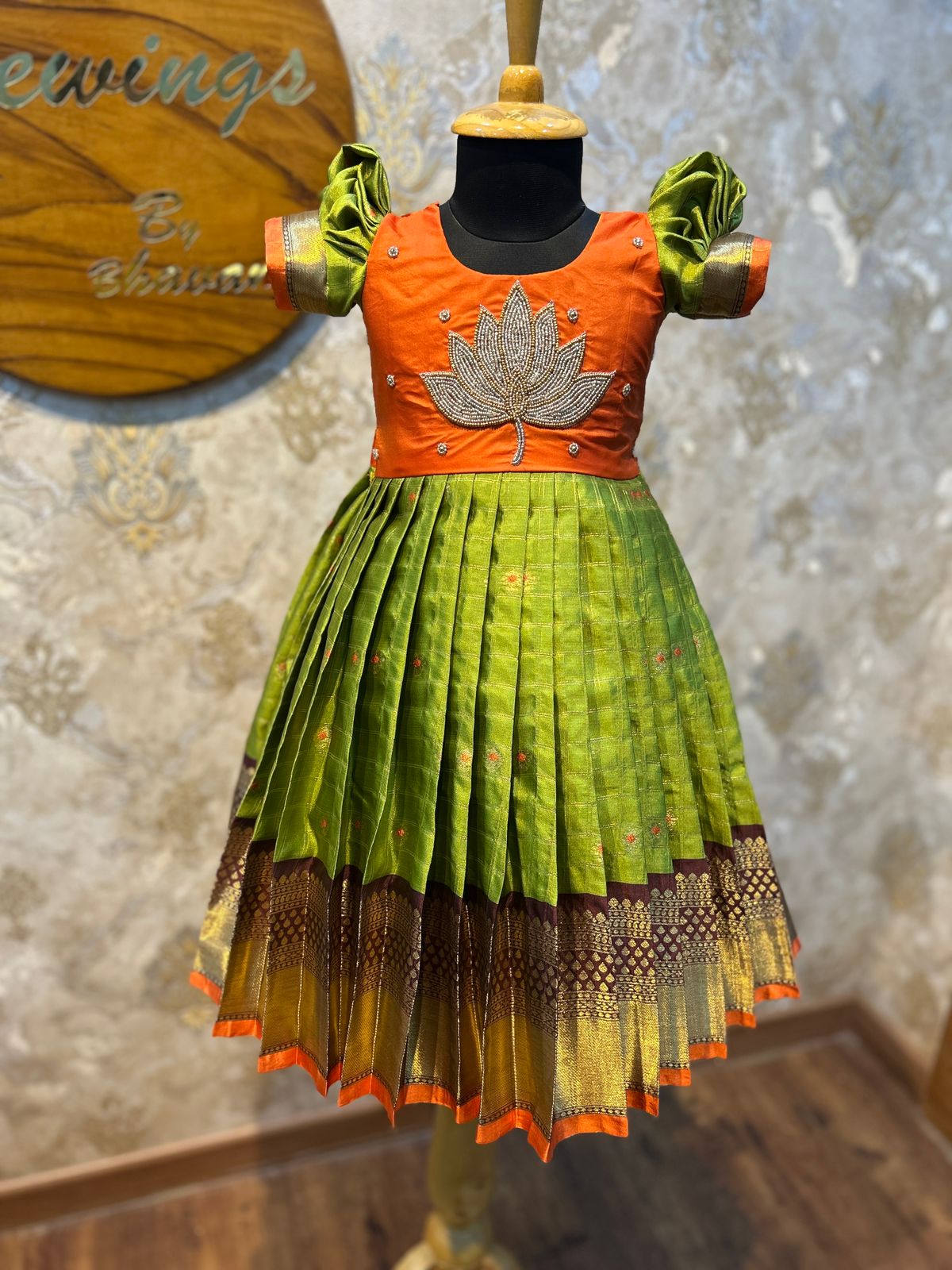 (SB456)Pachilai - Gadwal Aari Worked Silk Gown