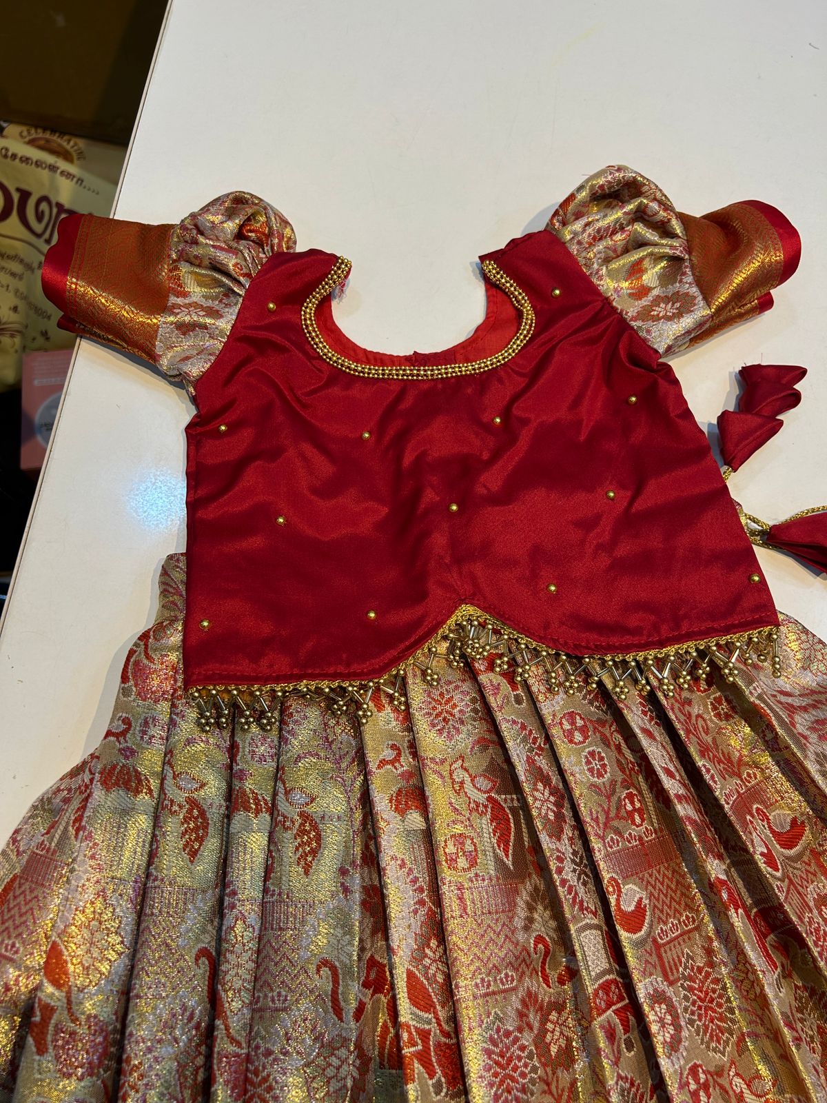 (SB457)Shruti - Red Kanchipuram Pattu Pavadai Sattai