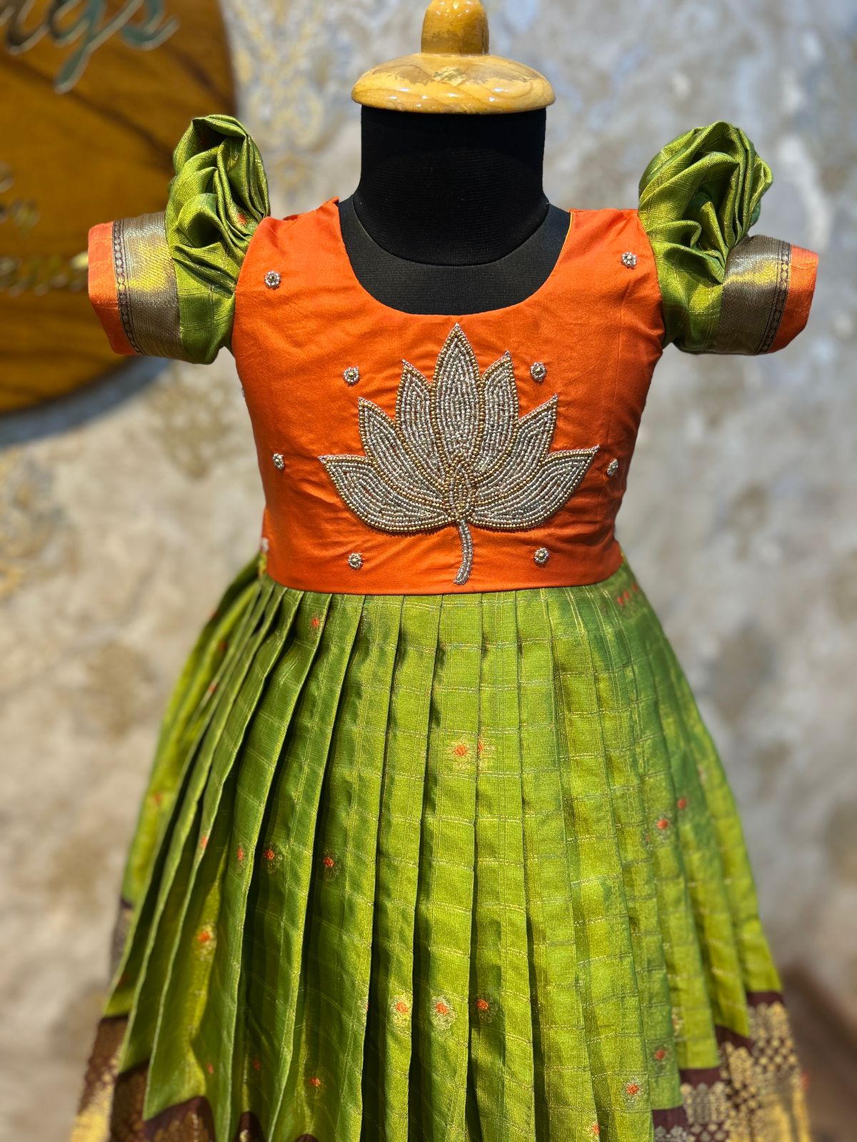 (SB456)Pachilai - Gadwal Aari Worked Silk Gown