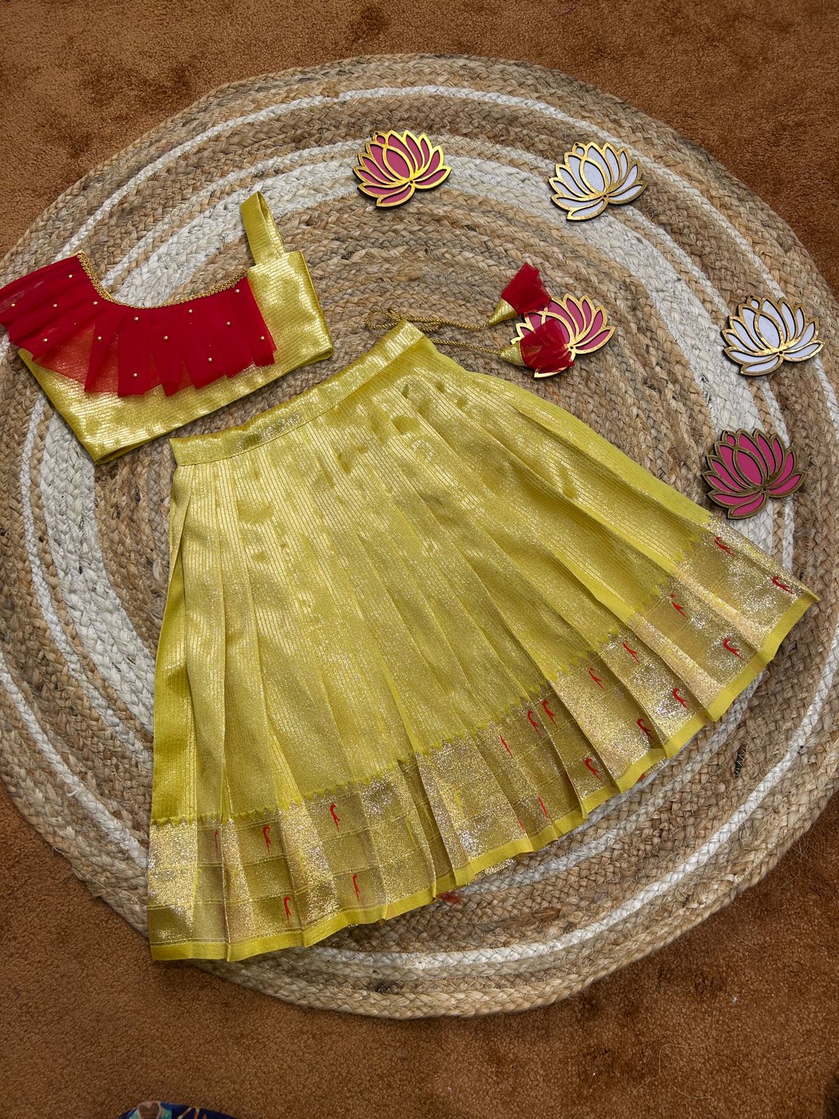 (SB461)Pure Silk Weaving Yellow Paithani Silk Lehenga