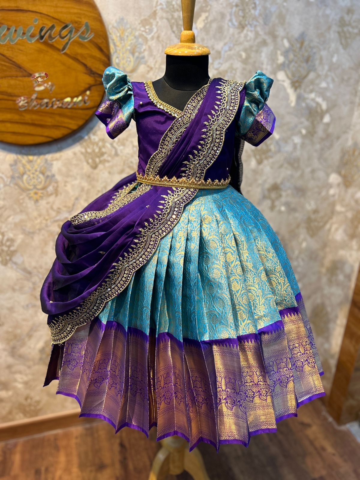 (SB465)Rangoli - Kanchi Pattu Pavadai with Rangoli Full Embroidery Shawl