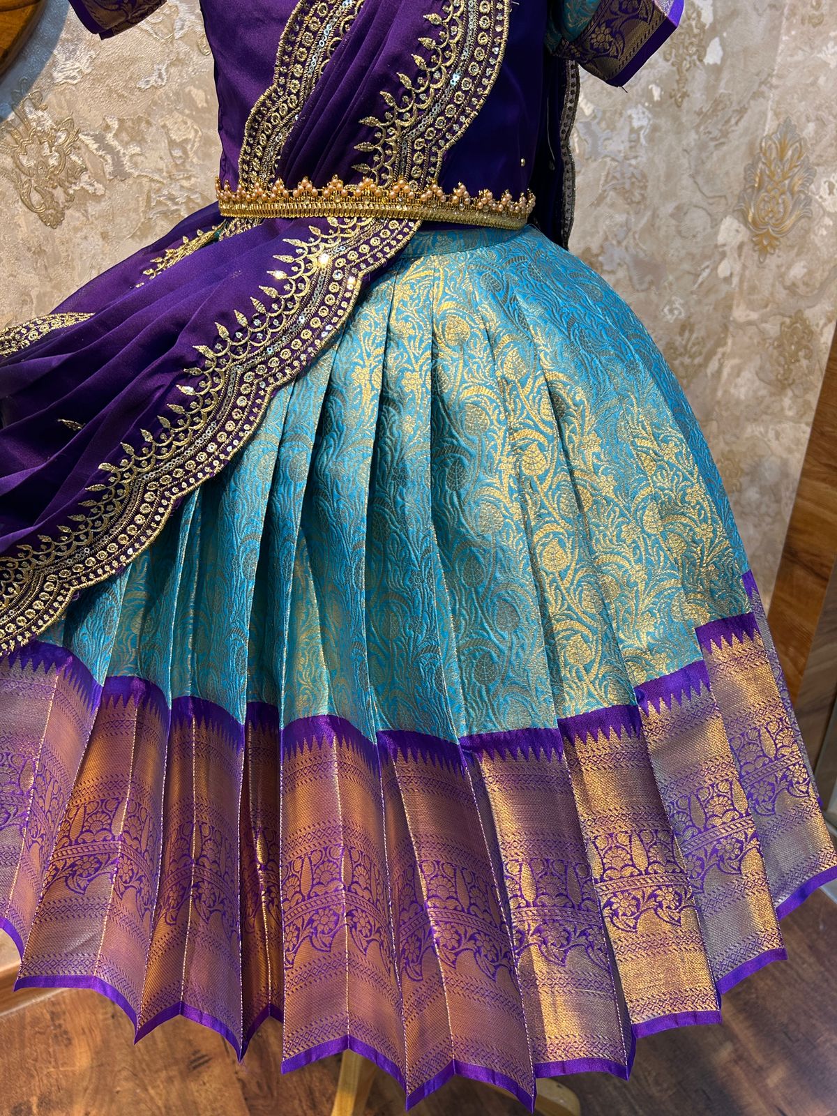 (SB465)Rangoli - Kanchi Pattu Pavadai with Rangoli Full Embroidery Shawl