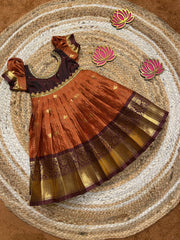 (SB466)RUSTY - Rustic Orange with Brown Kanchi Semi Silk Gown