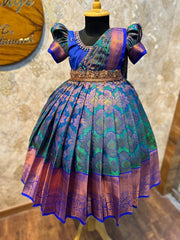 (SB467)Peacock Double Shade Kanchipuram Silk Gown with Removable Dupphatta