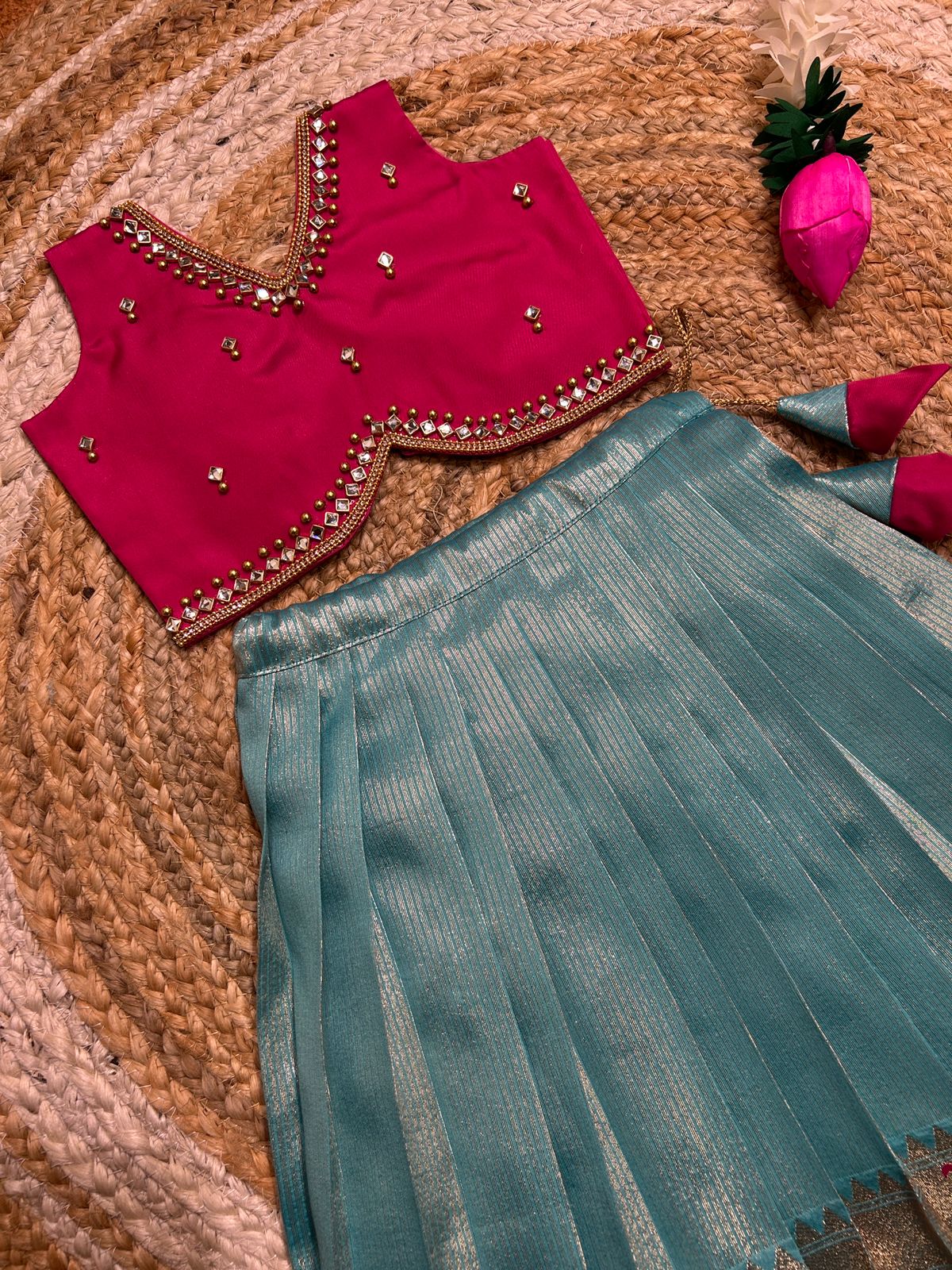 (SB469)Pure Soft Silk Weaving Paithani Silk Lehenga with Pink Crop Tops