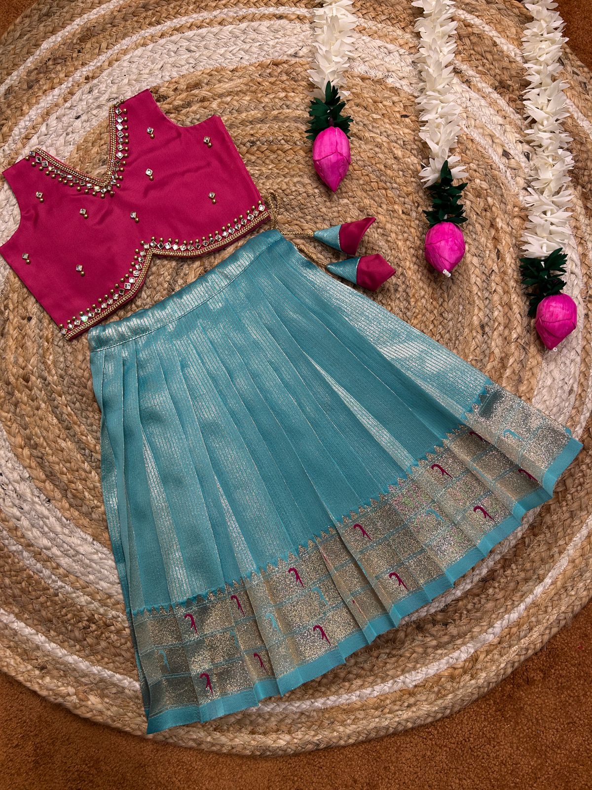 (SB469)Pure Soft Silk Weaving Paithani Silk Lehenga with Pink Crop Tops