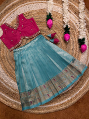 (SB469)Pure Soft Silk Weaving Paithani Silk Lehenga with Pink Crop Tops