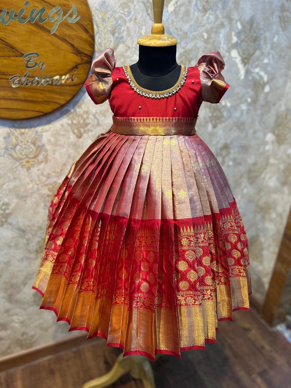 (SB472) Santa - Red Gadwal Semi Silk with Space Silk Butta Worked Duphatta