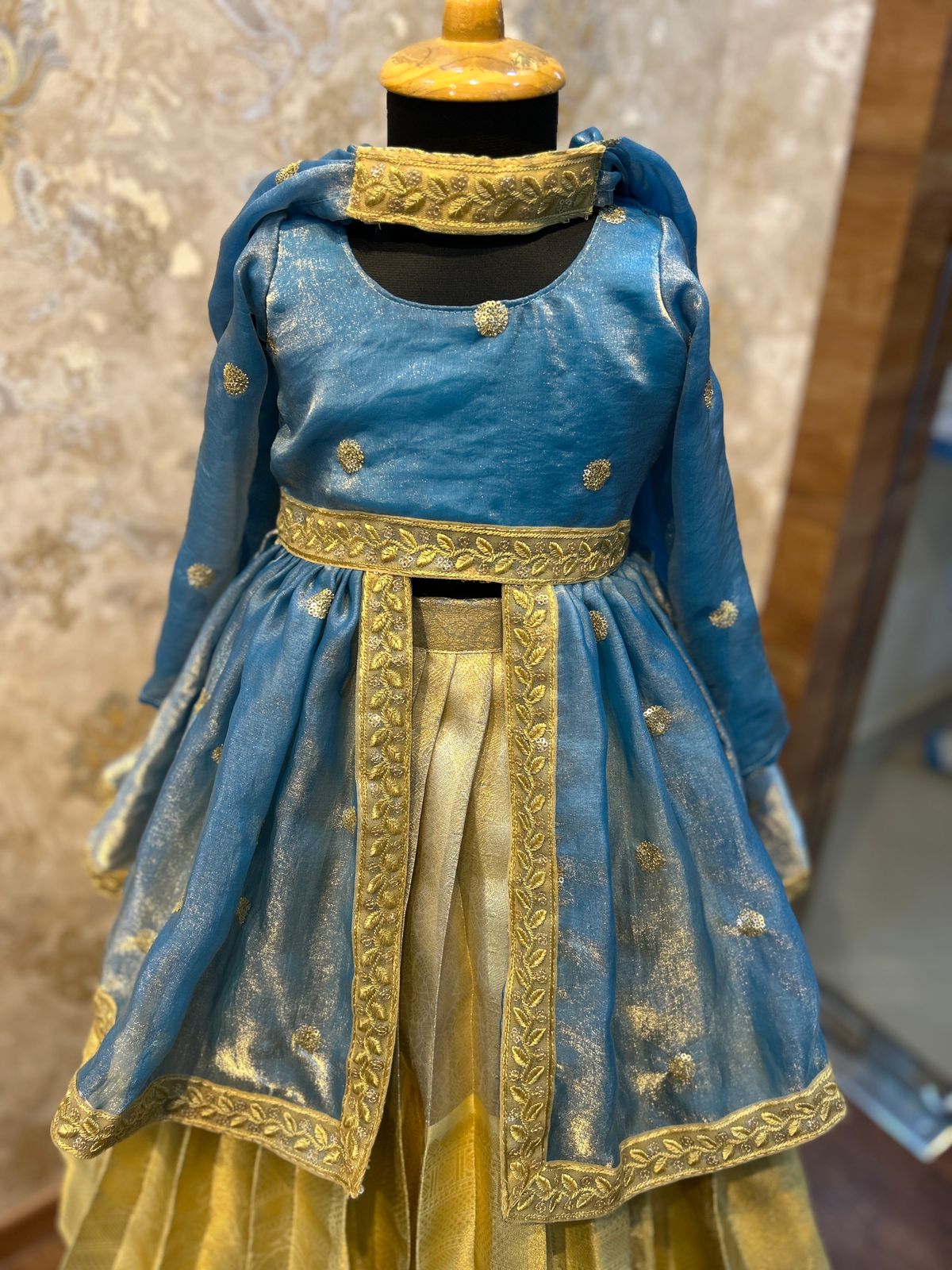 (SB473)Fusion wear - Blue Space Silk Tops with Traditional Pavadai