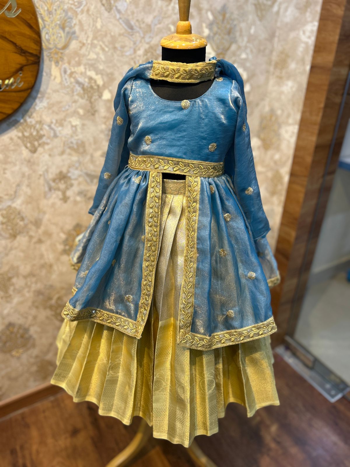(SB473)Fusion wear - Blue Space Silk Tops with Traditional Pavadai