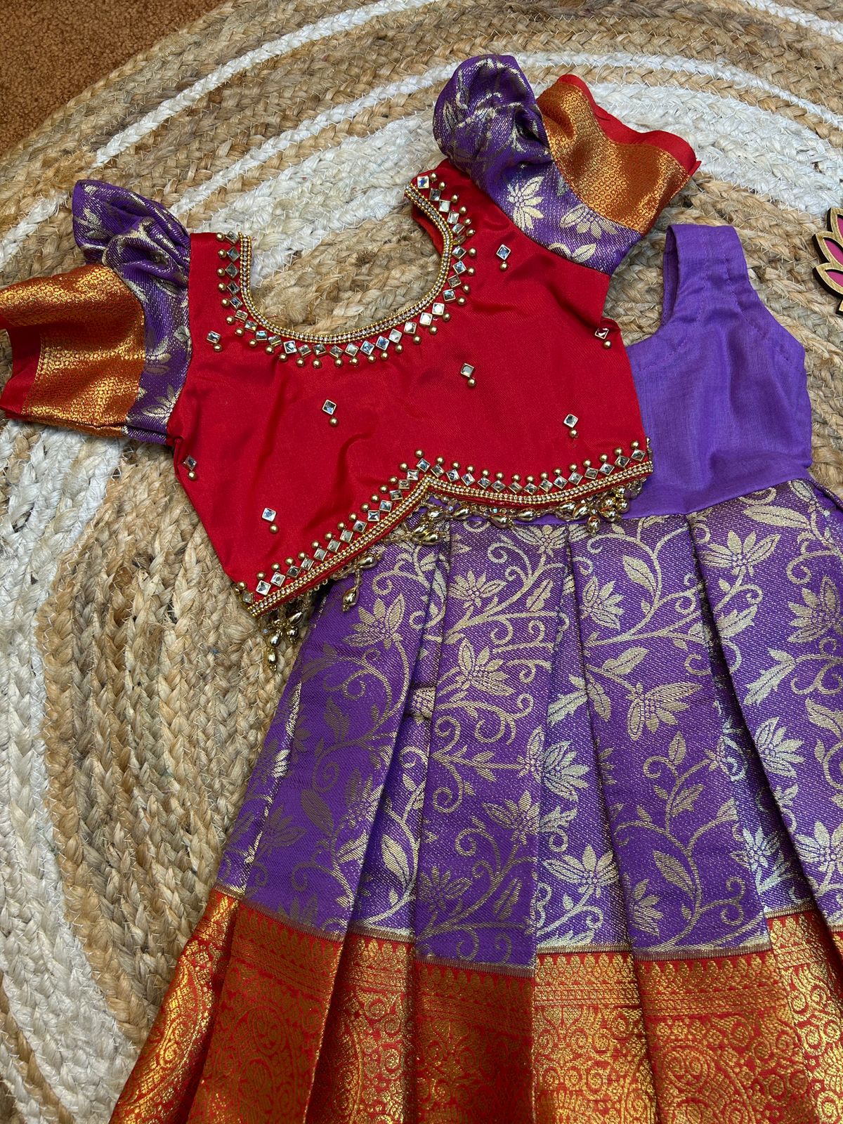(SB476)Akshaya - Purple with Red Kanchi Semi Silk Gown