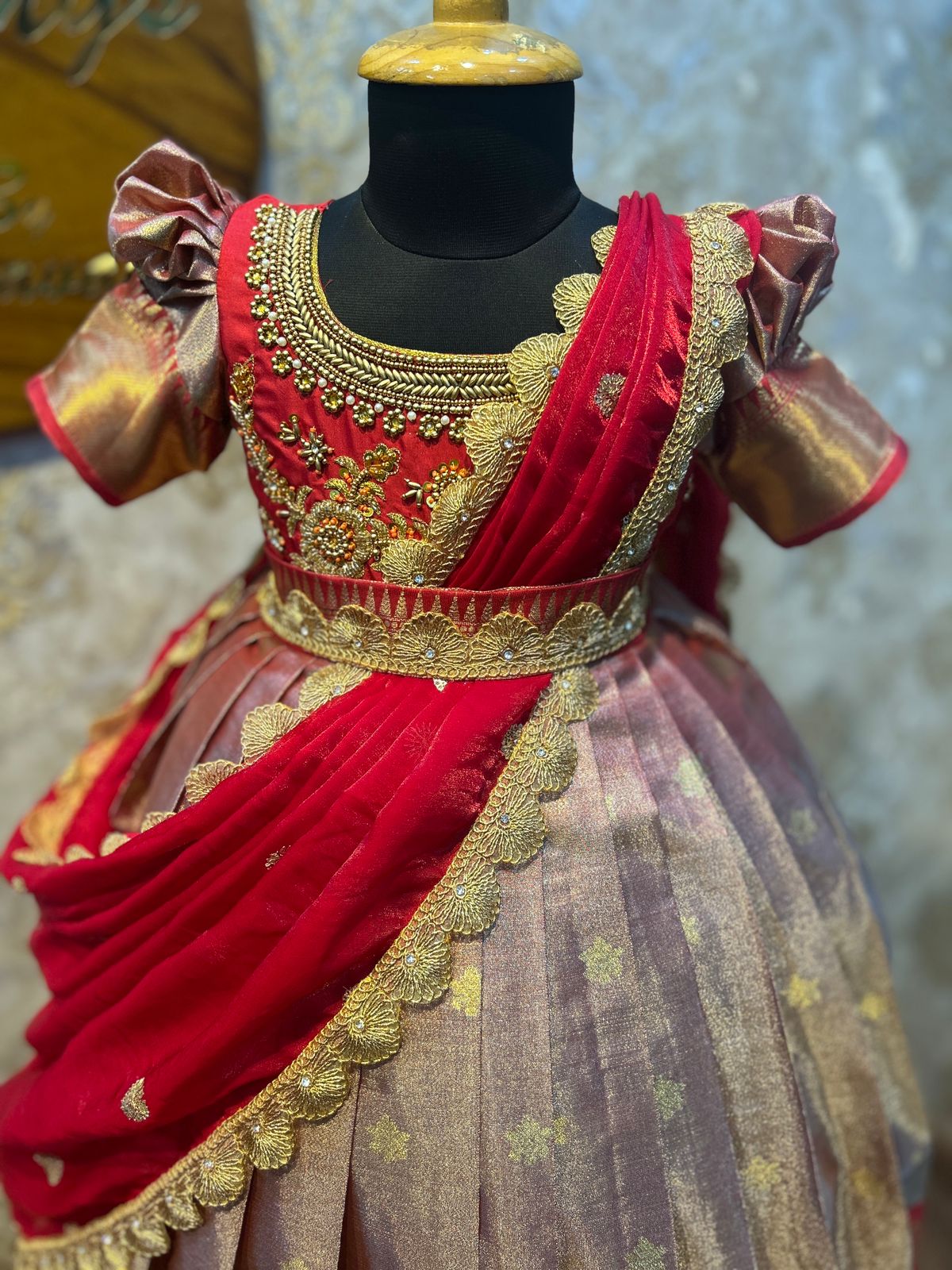 (SB479)Premium Sembarathi Originally Aari Worked Red Pattu Lehenga