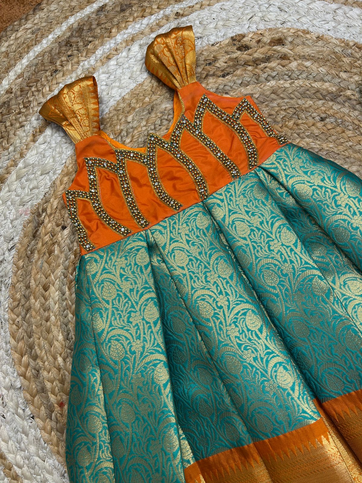 (SB482)Orange Lotus Originally Aari Work Gown