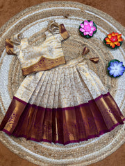 (SB496)Creamy Golden with a Purple Wine Kanchi Rich Border Pavadai Sattai