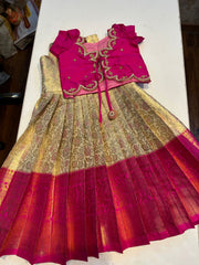 (SB504) Pink Aari Overcoat with Golden Silk Gown(Not For PONGAL)