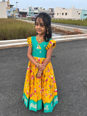 (MAX01) Yellow with Green Kids Maxi with Pitchaiwai and Lotus Prints