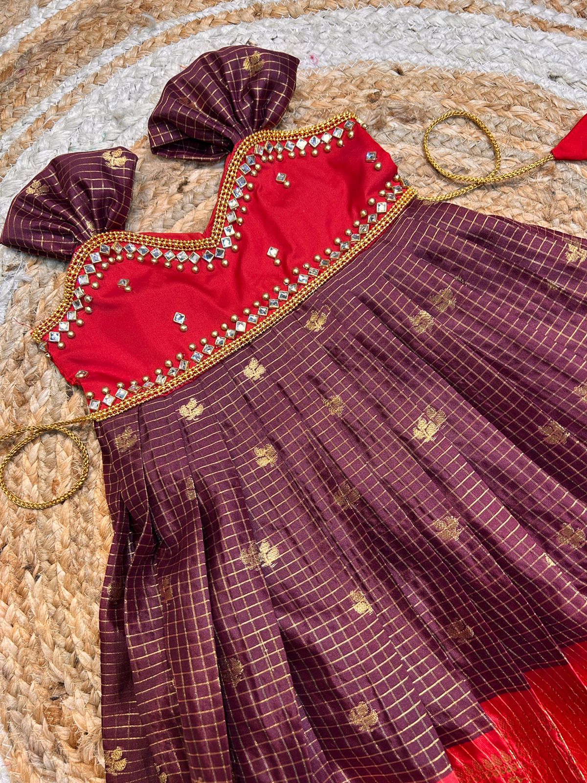 (SB509)Brown with Red Gadwal Silk Gown