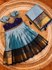 (SB514)Alai- Ice Blue with Ink Blue Gadwal Silk Gown