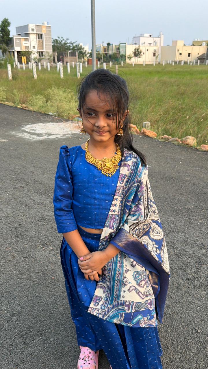 (MAX09)Premium Royal Blue Raw Silk Pavadai Sattai with Duphatta