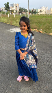 (MAX09)Premium Royal Blue Raw Silk Pavadai Sattai with Duphatta