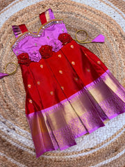 (SB516)Red with Lavender Katan Silk Gown