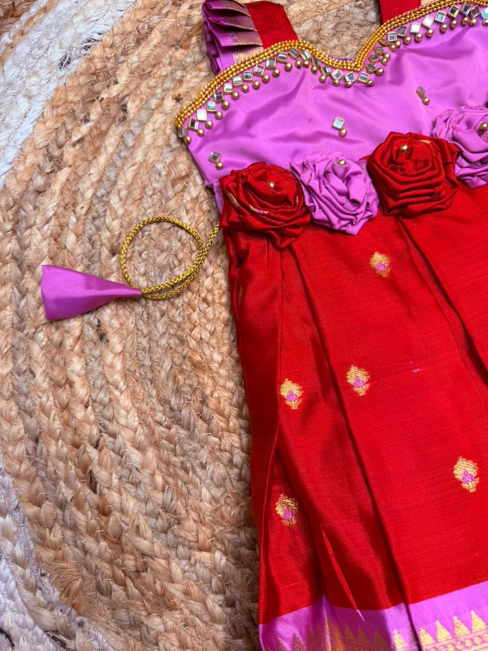 (SB516)Red with Lavender Katan Silk Gown