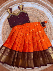 (SB518)Original Gadwal Silk Lehenga with Aari Worked Crop Tops