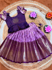 (SB523)Kothai - Purple with Lavender Kolam Aari Worked Pavadai Sattai