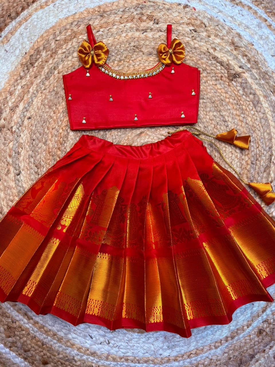 (SB524)Pallakku Design Red Kanchi Semi Silk Pavadai Sattai