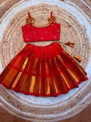 (SB524)Pallakku Design Red Kanchi Semi Silk Pavadai Sattai