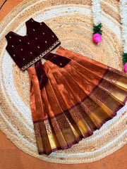 (SB529)Rustic with Brown Velvet Gadwal Pavadai Sattai