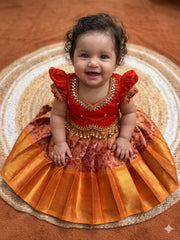 (SB533)Orange Mittai - Kanchipuram Silk Gown with Orange Tops