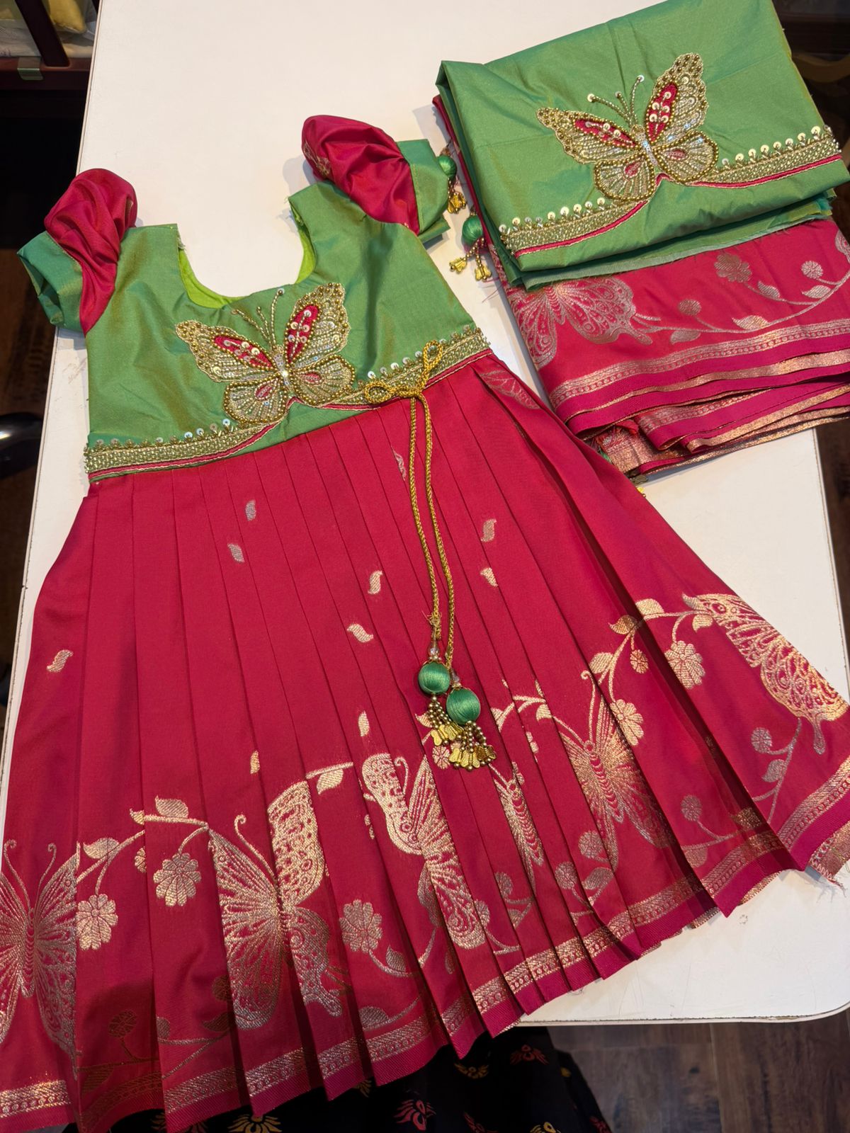 (SB538)Semi Silk Gowns with Aari Worked Tops