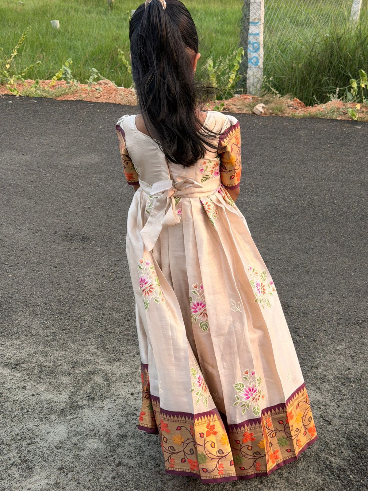 (MAX15) Full Embroidery Gadwal Silk Gown