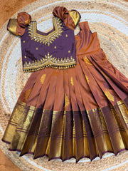 (SB549) Kanchipuram Rustic Brown Pavadai Sattai Aari Worked Tops