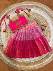 (SB555)Chakra - Pink Tissue Kanchi Silk Pavadai Sattai with Originally Aari Worked Tops