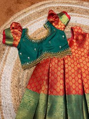 (SB558)Red with Green Traditional Pavadai Sattai