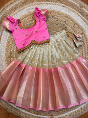 (SB564) Baby - Baby Pink and Sandal Full Embroidered Silk Lehenga